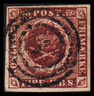 1853. DANMARK. 4 R.B.S. Black Red-brown. Thiele 2nd Print.  (Michel 1IIa (AFA 1IIb)) - JF531133 - Used Stamps