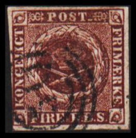 1853. DANMARK. 4 R.B.S. Black Red-brown. Thiele 2nd Print.  (Michel 1IIa (AFA 1IIb)) - JF531134 - Gebraucht