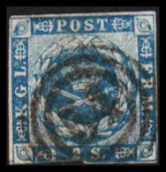 1855. DANMARK. Dotted Spandrels. 2 Skilling Blue. Cancelled 51 Odense Unusual On This Issue.  (Michel 3) - JF531135 - Used Stamps