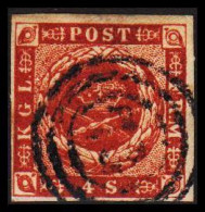 1854. DANMARK 4 Skilling Cancelled With VERY FINE MARGINS. - JF531139 - Used Stamps