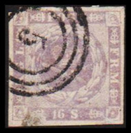 1857. DANMARK. Dotted Spandrels. 16 Skilling Grey-lilac. Cancelled 5 Aarhus. Small Thin Spots A... (Michel 6) - JF531141 - Used Stamps