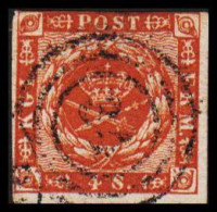 1858. DANMARK Beautiful 4 Skilling Cancelled With Nummeral Cancel 34 Conbined.  - JF531142 - Gebraucht