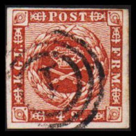 1858. DANMARK Beautiful 4 Skilling Cancelled With Nummeral Cancel 1 KJØBENHAVN Very Fine Margins.   - JF531144 - Gebraucht