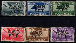 1947 Trieste "A", Posta Aerea Del 1945-7 Soprastampati, Serie Completa Linguellata (*) - Poste Aérienne