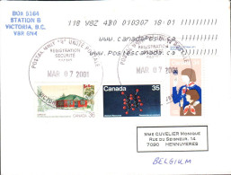 CANADA AFFRANCHISSEMENT COMPOSE SUR LETTRE POUR LA BELGIQUE 2001 - Storia Postale