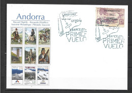 ANDORRA-SOBRE CON SELLO NO EMITIDO TAMPONADO AHORA CON EL TAMPON DE EPOCA PRIMER  VUELO NUNCA REALIZADO (C.S.2.) - Used Stamps