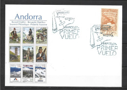 ANDORRA-SOBRE CON SELLO NO EMITIDO TAMPONADO AHORA CON EL TAMPON DE EPOCA PRIMER VUELO NUNCA REALIZADO (C.S.2.) - Used Stamps