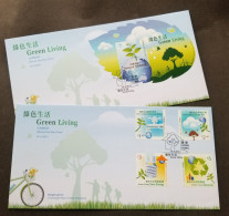 Hong Kong Green Living 2011 Bicycle Tree Water Energy (FDC Pair) *odd Shape *Unusual - Brieven En Documenten
