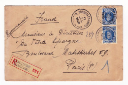 Lettre Recommandée 1926 Bruxelles Belgique Paire Verticale Roi Albert Ier Type Houyoux - 1922-1927 Houyoux