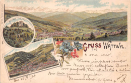 Suisse - SG - Gruss Aus WATTWYL (Wattwil) - Lith Carl Künzli Zürich, Ruine Yberg - Précurseur Voyagé 1898 (voir 2 Scans) - Berg