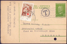 JUGOSLAVIA - POST CARD  Mi. P136  T  + RED CROSS  PORTO - 1953 - Portomarken