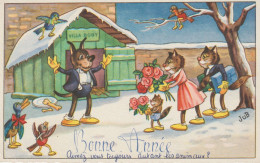 . Illustr. JUB . CHATS & CHIEN Habillés Et Humanisé (Famille De Chats Venant Souhaiter La) "Bonne Année" (à Chien ) - Katzen