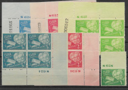 Cuba 1945 Mint * And Mnh ** (about 50%) Complete Set With Plate Numbers (blocks Of 4 Except Dark Green 1c) - Gebraucht