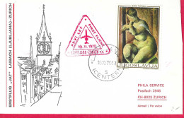 JUGOSLAVIA - FIRST FLIGHT JAT FROM LAIBACH (LUBIANA) TO ZURICH * 19.11.1970* ON COVER - Luchtpost