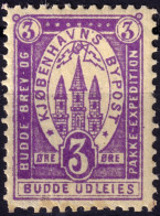 DANEMARK / DENMARK - 1887 (22 Dec) - COPENHAGEN Lauritzen & Thaulow Local Post 3øre Violet - Mint* - Local Post Stamps