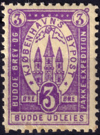 DANEMARK / DENMARK - 1887 (22 Dec) - COPENHAGEN Lauritzen & Thaulow Local Post 3øre Violet - Mint* - Lokale Uitgaven