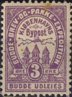 DANEMARK / DENMARK - 1887 (2 Dec) - COPENHAGEN Lauritzen & Thaulow Local Post 3øre Violet - Mint* -b - Local Post Stamps
