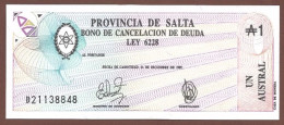 PROVINCIA DE SALTA  - BONO MDE CANCELATION DE DEUDA - UN AUSTRAL - Autres - Amérique