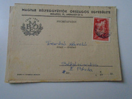 D194166  HUNGARY - National Association Of Hungarian Stamp Collectors - Mailed Circular 1949  -Frankó Bekescsaba - Storia Postale