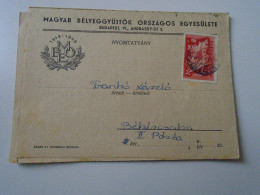D194166  HUNGARY - National Association Of Hungarian Stamp Collectors - Mailed Circular 1949  -Frankó Bekescsaba - Cartas & Documentos