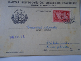 D194173  HUNGARY - National Association Of Hungarian Stamp Collectors - Mailed Circular 1949 -Frankó Bekescsaba - Brieven En Documenten