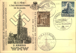 1941, Sonderkarte "1. Tag Der Briefmarke Im Elsass" Mit 3 Versch SST Von Strassburg - Briefe U. Dokumente