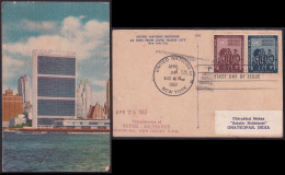 1953 Postcard Of United Nations UN Building From Long Island City New York City With Refugees Stamps To India (**) - Storia Postale