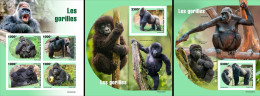 Niger 2022, Animals, Gorillas, 4val In BF+2BF IMPEFORATED - Gorilla
