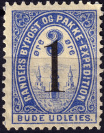 DANEMARK / DENMARK - 1887 - RANDERS Local Post 1 On 3 øre Blue Letterpress O/P - No Gum - Emisiones Locales