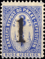 DANEMARK / DENMARK - 1887 - RANDERS Local Post 1 On 3 øre Blue Manual Overprint - No Gum -c - Local Post Stamps