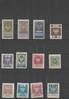 Polen  1919-1939 Republik Steuermarken 12 Verschiedene Siehe Bild - Revenue Stamps