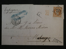 BP20 FRANCE BELLE LETTRE RRR  EN PORT 1865 BORDEAUX A MALAGA ESPANA    + NAPOLEON N° 23 + AFF. INTERESSANT+ + - 1862 Napoléon III