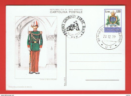 SAN  MARINO:  1979  I.P.  UNIFORMI  MILITARI  SANMARINESI  F.D.C.  -  £. 120  POLICROMO  -  FIL.  C 46/3 - Ganzsachen