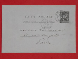 BQ11 FRANCE BELLE CARTE ENTIER SAGE   1878   PARIS    +AFFRANCH. PLAISANT  + - Sonstige & Ohne Zuordnung