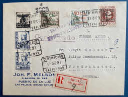 LETTRE España 1937 Canarias Carta De LAS PALMAS Censura Militar LAS PALMAS Sellos CANARIAS Por NORUEGA - Covers & Documents