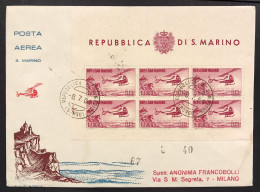 San Marino 1961 Busta Primo Giorno Rodia Foglietto Elicottero P.A. N°138 Viaggiata Con Timbro Di Arrivo Cod.busta.715 - Briefe U. Dokumente