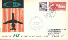 DANMARK - FIRST CARAVELLE FLIGHT - SAS - FROM KOBENHAVN TO MADRID *30.5.60* ON OFFICIAL COVER - Luftpost