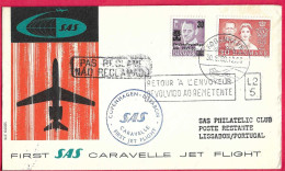 DANMARK - FIRST CARAVELLE FLIGHT - SAS - FROM KOBENHAVN TO LISBONA *30.5.60* ON OFFICIAL COVER - Aéreo