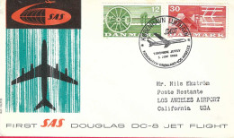 DANMARK - FIRST DOUGLAS DC-8 FLIGHT - SAS - FROM KOBENHAVN TO LOS ANGELES *3.6.60* ON OFFICIAL COVER - Aéreo