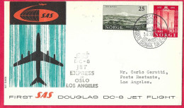 NORGE - FIRST DOUGLAS DC-8 FLIGHT - SAS - FROM OSLO TO LOS ANGELES *3.6.60* ON OFFICIAL COVER - Cartas & Documentos