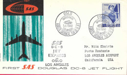 NORGE - FIRST DOUGLAS DC-8 FLIGHT - SAS - FROM OSLO TO LOS ANGELES *3.6.60* ON OFFICIAL COVER - Storia Postale