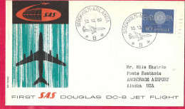 SVERIGE - FIRST DOUGLAS DC-8 FLIGHT - SAS - FROM STOCKHOLM TO ANCHORAGE *10.10.60* ON OFFICIAL COVER - Storia Postale