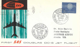 SVERIGE - FIRST DOUGLAS DC-8 FLIGHT - SAS - FROM STOCKHOLM TO ANCHORAGE *10.10.60* ON OFFICIAL COVER - Cartas & Documentos