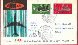 NORGE - FIRST DOUGLAS DC-8 FLIGHT - SAS - FROM OSLO TO TOKYO *11.10.60* ON OFFICIAL COVER - Brieven En Documenten