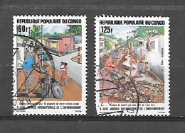 TIMBRE OBLITERE AVEC CACCHET POSTAL DU CONGO BRAZZA DE 1986 N° MICHEL  1035/36 - Oblitérés