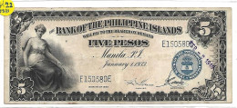 PHILIPPINES 5 Piso #22  1er Janvier 1933 Allégorie Féminine,   TTB - Philippines