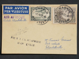 C CONGO BELGE BELLE CARTE RRR 1937 1ER VOL AIR AFRIQUE  PETIT BUREAU KABALO +AFFRANCH. PLAISANT + - Cartas & Documentos