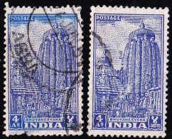 INDIA-1949-PRE DECIMAL- 4 ANNAS- ARCHAEOLOGICAL MONUMENTS SERIES- LINGARAJ TEMPLE- COLOR VARIETY-FU- H2-23 - Oblitérés