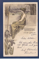 CPA Art Nouveau Femme Woman Illustrateur Circulé - Poissons Et Crustacés