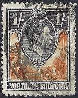 NORTHERN RHODESIA 1938 KGVI 1/- Yellow Brown & Black SG40 Used - Northern Rhodesia (...-1963)